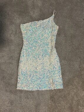 One-Shoulder Iridescent Sequin Mini Dress - White